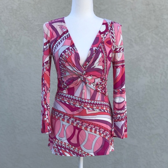 Emilio Pucci Tops - Pucci Pink Twist Front Printed Jersey Top